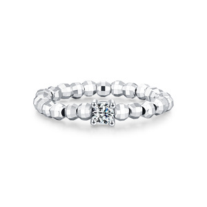 S925 Sterling Silver Faceted Round Bead <b>Stretch</b> Bracelet With Square Zircon Charm Minimalist Jewelry Gift For Daily Women Wear - Product Image 1