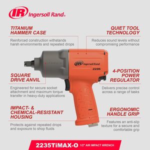 Clé à chocs pneumatique Ingersoll Rand 2235, entraînement 1/2 pouce, corps en titane, poignée pistolet - Product Image 6