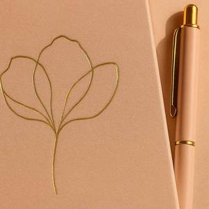 Blush Pink Floral Sewing Binding Hardcover Notebook Gift Set <b>Gold</b> Foil Line Art <b>Pen</b> PU Leather Ribbon Box Journaling Blank Pages - Product Image 6
