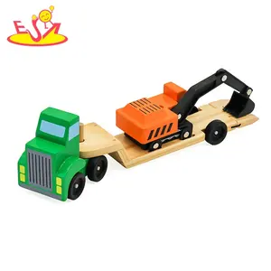 Modelo de veículo para crianças, popular, crianças, mini caminhão de reboque de madeira, brinquedo com escavadeira w04a458