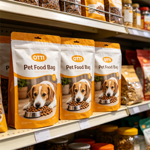 Sachet alimentaire pour animaux de compagnie refermable, personnalisé, thermoscellable, en BOPP, 8 côtés, transparent, en plastique, avec support vertical - Product Image 1