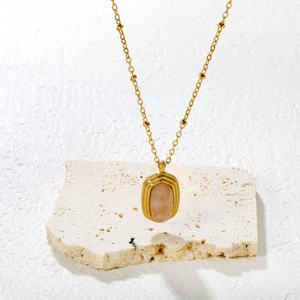 Kalung Liontin Batu <span class=keywords><strong>Opal</strong></span> Geometris Trendi Lapis Emas 18K PVD Rantai Baja Tahan Karat Perhiasan untuk Wanita Hadiah - Product Image 3