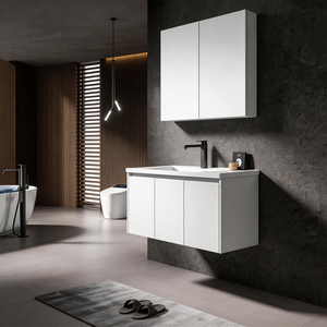 Minimalist floating <b>bathroom</b> <b>vanity</b> with mirror cabinet, wall-mounted floating sink unit, modern storage combination furniture - Product Image 5