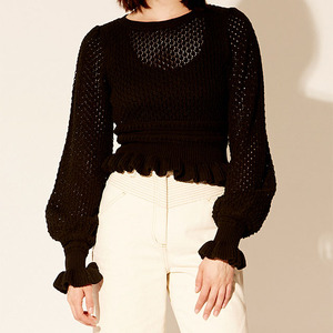 Maglione Pullover da donna in <span class=keywords><strong>maglia</strong></span> <span class=keywords><strong>di</strong></span> cotone 100% stile Y2K girocollo con maniche lunghe e righe <span class=keywords><strong>di</strong></span> <span class=keywords><strong>pizzo</strong></span> nero per la stagione autunnale - Product Image 2