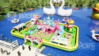 Parc aquatique gonflable flottant avec toboggan et parcours d'obstacles pour enfants, jeux en plein air