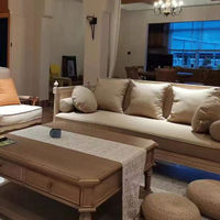 Sofá de Tela y Madera Maciza Estilo Americano, Juego de Tres Piezas, Cama de Mimbre Estilo Francés Vintage, Sofá en Forma de U Móvil de 3 Plazas para Espacios Pequeños