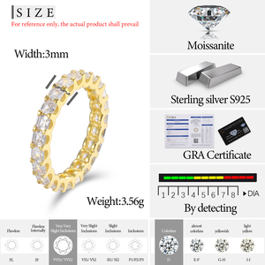 Dropshipping 3mm Asscher 컷 모이사나이트 영원 반지 925 스털링 실버 VVS 모사나이트 다이아몬드 약혼 반지 여자 여자 - Product Image 6