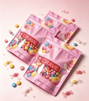 Sachet d'emballage plat en plastique imprimé sur mesure avec fermeture éclair refermable et fenêtre transparente pour bonbons, friandises, sucettes et snacks