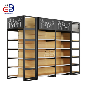 OEM Kệ bán lẻ mạnh mẽ và chịu tải cao với vân gỗ và kiểu đen được trưng bày trong các siêu thị lớn - Product Image 1