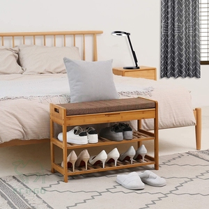 Tre Giày giá băng ghế dự bị, 3-Tier Giày tổ chức, Tre kệ lưu trữ với đệm cho khởi động, hiện đại Phân - Product Image 1