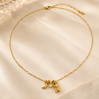 Nouveau Collier Pendentif Charme Ours Mignon et Cœur de Lune Plaqué Or 18K PVD Étanche Tendance pour Cadeaux d'Anniversaire et Bijoux