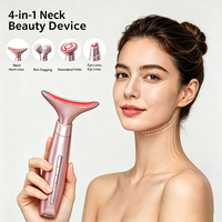 Appareil de beauté portable 4-en-1 rechargeable à microcourant et vibrations pour le visage et le cou, avec thérapie thermique pour le visage, masseur oculaire et rouleau liftant