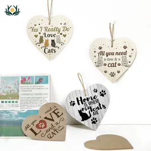 Putuo Decor Cat Heart Shape Lovely Wooden Sign Dog Home Pet Room Decor Wooden Hanging Wall Sign