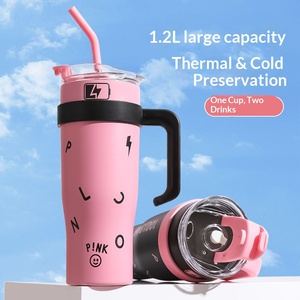 Nouvelle tasse isotherme géante noire et rose de 40 oz avec poignée et paille pour voiture - Product Image 6