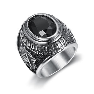 Joyería de Satán Vintage personalizada, anillo de acero inoxidable 3D gótico satánico, cabeza de cabra, masónico, todos los ojos, con piedra de ágata negra - Product Image 1
