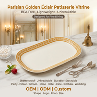 Assiette rectangulaire en mélamine incassable dorée motif treillis 8,5 po, couleur crème, pour steak, empilable, idéale pour villa et piscine (OEM/ODM)
