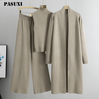 Ensemble de tricot élégant 3 pièces pour femmes MANNI en gros : cardigan, châle, pantalon large