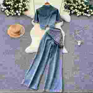 Ensembles décontractés d'été pour femmes : Crop top et ensemble en jean taille haute – Vente en gros - Product Image 3