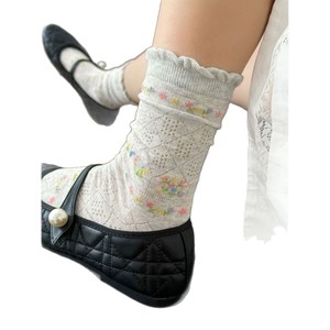 Women's Mid Calf Slouch <b>Socks</b> Grayish White Floral Print Breathable Polyester Fiber Sweat Absorbing Youth 18 40 Years Old - Product Image 4