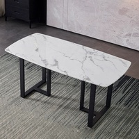 Table rectangulaire Zayshine, style minimaliste italien, luxe, pieds en acier carbone blanc, plateau en pierre frittée imitation marbre, mobilier de restaurant