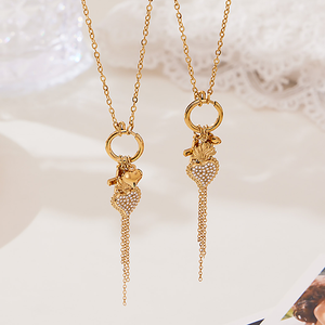 שרשרת תכשיטים לנשים בסיטונאות, נירוסטה שאינה משחירה, מצופה זהב PVD 18 קראט, שרשרת עם תליון צלב ותליון זירקון בצורת גדיל - Product Image 4