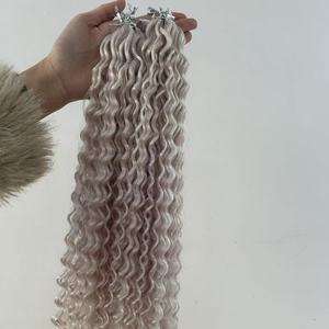 Extension per <span class=keywords><strong>Capelli</strong></span> in Piuma di Alta Qualità, <span class=keywords><strong>Capelli</strong></span> Vergini Europei, Colore Biondo Bianco, Ricci, 20 Pollici - Product Image 4