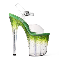 Chaussures de pole dance personnalisées de 8 pouces, plateforme transparente, strass dégradés, talons transparents en PVC pour la scène de boîte de nuit