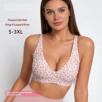 Soutien-gorge léopard sans armatures, imprimé sans couture, décolleté plongeant, fin et sexy, pour femme