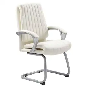 Nouveau design personnalisé, sans roues, conforme à l'ergonomie, chaises de bureau confortables en cuir blanc