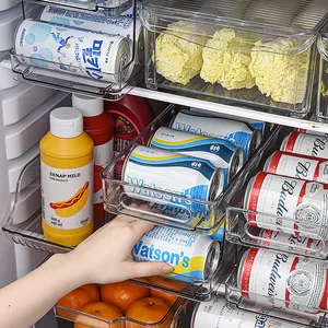 Kotak Penyimpanan Minuman Kulkas, Wadah Bahan Kuat Transparan, Set Pengatur Kulkas Plastik