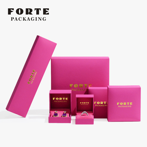 Forte giả da giấy <span class=keywords><strong>Rose</strong></span> <span class=keywords><strong>Red</strong></span> Ring hộp Mặt dây chuyền Bangle Vòng đeo tay hộp Bông tai lưu trữ Set trang sức bao bì hộp với biểu tượng tùy chỉnh - Product Image 2