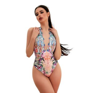 Costume da bagno intero taglie forti con controllo pancia, monokini sexy a fantasia, taglie A B C 38 40 42 44 - Product Image 2