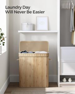 Detachable Custom Collapsible Canvas Dirty Clothes <b>Storage</b> Bamboo <b>Laundry</b> Hamper Basket With Lid - Product Image 3