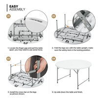 Tables pliantes rondes incurvées en plastique HDPE blanc pour événements, fêtes, jardin, banquet, mariage, pique-nique, camping, portables en plein air