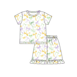 GSSO2717 Custom Little Purple verde amarillo lazos Mardi Gras trajes niños al por mayor niña manga larga conjunto de ropa infantil - Product Image 4