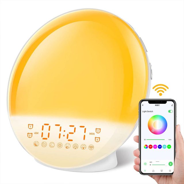 WIFI Sunrise Wake up Light With Smart Life Tuya App Smart Table Clock USB Powered Electronic Desktop Clocks Digital Alarm Clock