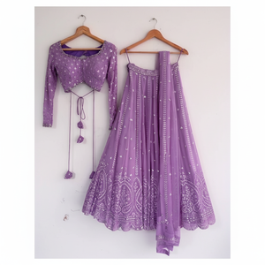 Aayna Clothing Lehenga Choli de Georgette Sintética Bordado Morado Claro Atractivo 900g LC170 - Product Image 2