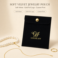 Pochette à bijoux en velours noir avec rabat, personnalisable avec logo imprimé, petite pochette en velours pour ranger bracelets et colliers