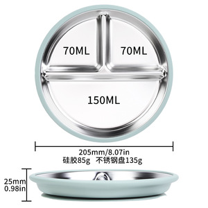 Plato Infantil de Acero Inoxidable con Succión de Silicona Antideslizante, Juego de Alimentación de Tres Compartimentos para Niños de 1-2 Años - Product Image 4