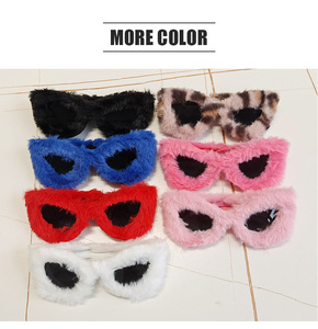 Furry Party Glasses Winter Sunglasses Unisex Fashion Cat-Eyed UV400 Full Rim <b>Square</b> <b>Frame</b> Light Weight Outdoor Cross-border - Product Image 2