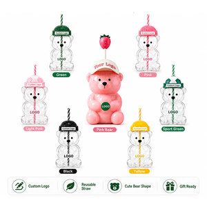 Oferta Especial: <span class=keywords><strong>Vasos</strong></span> de Vidrio con Diseño de Oso de Peluche Fresa 2026, Personalizables con Logotipo, 20 oz, con Tapa y Pajita, para Café - Product Image 6