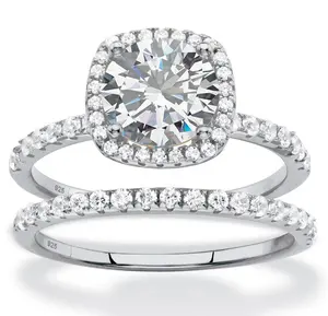 अनुकूलित आभूषण निर्माता नो टार्निश 925 सॉलिड सिल्वर सगाई शादी की अंगूठी सेट युगल 2 रिंग सेट प्रेमी के लिए जोड़ी अंगूठी