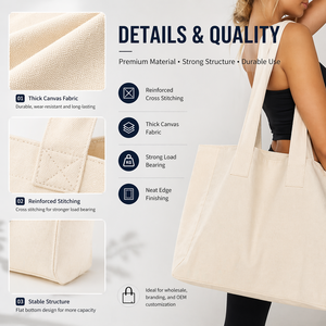 Sac à provisions en toile de coton de grande capacité personnalisé écologique avec logo imprimé personnalisé - Product Image 2