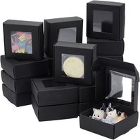 Cajas de Papel Cuadradas con Ventana Transparente, Caja de Embalaje de Papel Negro de 3x3x1.2 Pulgadas, Caja de Regalo Plegable para Fiestas de Cumpleaños y Bodas