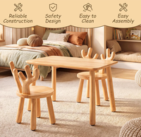 Table d'étude multifonctionnelle robuste en bois, ensemble table et chaises pour enfants, ensemble table et chaises en bois avec animaux