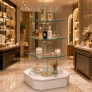 Estantes de Exhibición de Vidrio Templado Personalizados con Base de MDF para Tiendas de Cosméticos y Perfumes, Diseño Multicapa ZY95 que Ofrece Amplio Espacio de Almacenamiento - Product Image 2