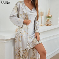 2026 Women's Summer/Spring Two-Piece Set Home Lace-Up Nightgown with Mid-Length Outer Wear Thin Outer Wear Nightgown