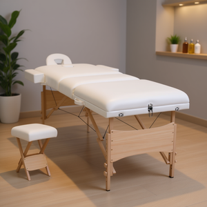 Mesa de Masaje Plegable Blanca de 3 Zonas y Juego de Taburetes, Producto Premium de 3.9'' de Grosor - Product Image 2