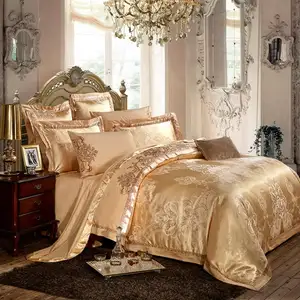 Bedding manufacturer wholesale luxury European style silk satin bed sheet classic embroidered jacquard bedding set 4 pcs wedding