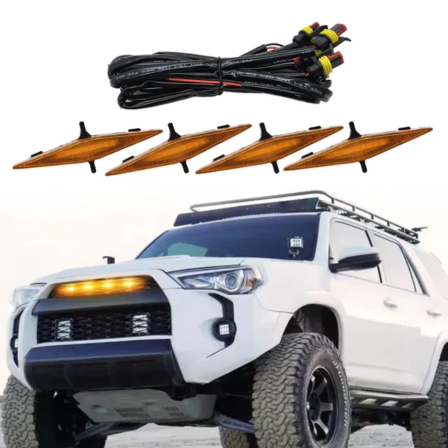 New 3PCS LED Amber Front Grille Lights Car Accessories for Toyota Grid Decorative Front Accent Lighting